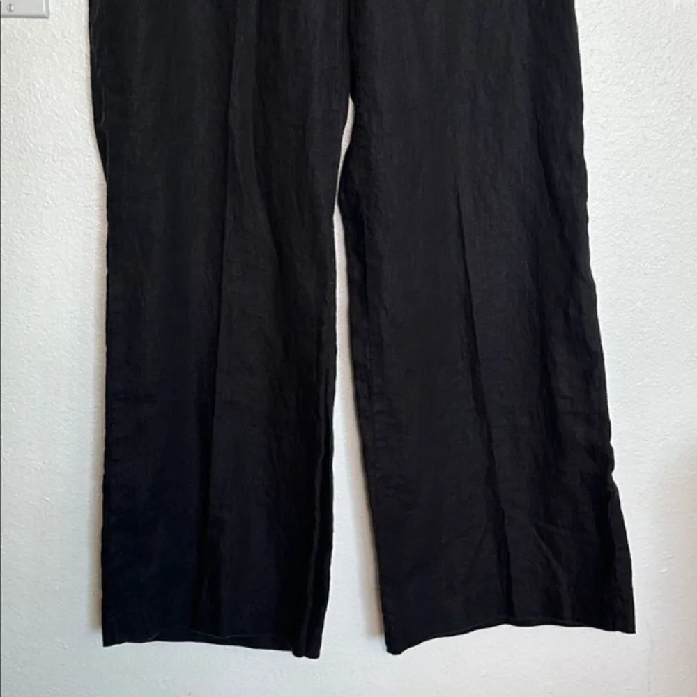 H&M 100% Linen Wide Leg Pants Womens 12 Career Business Breathable Trouser Black